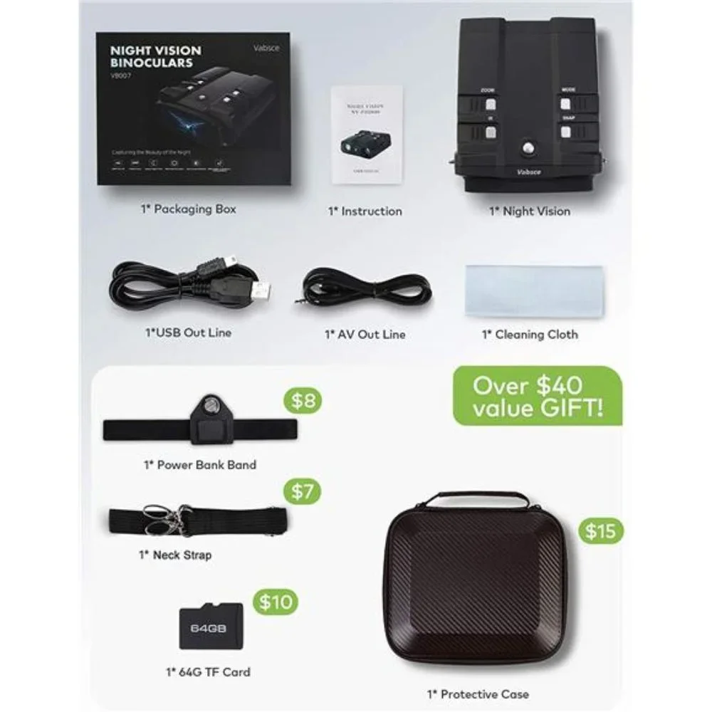 Digital Night Vision Binoculars, 1080p FHD with 64GB Micro SD Card